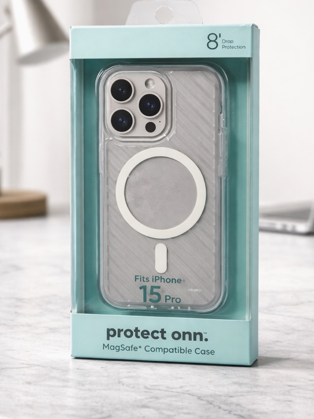 NIB Protect ONN IPhone 15 Cover Clear/Gray - 8’ Drop Test MagSafe Compatible